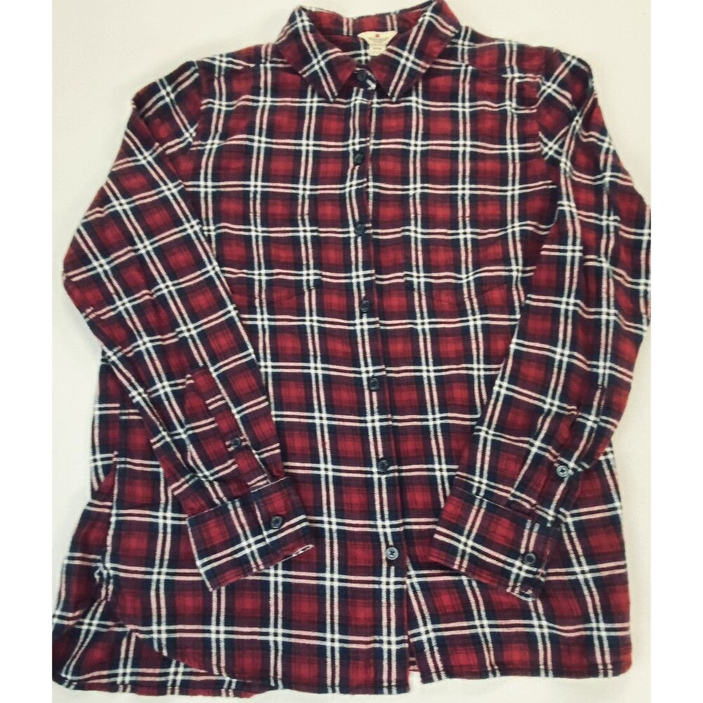 Woolrich Womens Burgundy White Blue Plaid Long Sleeve Button Up Shirt Size M